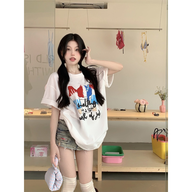 Áo Thun Nữ Dáng Rộng In Hình Cây Kem Dễ Thương