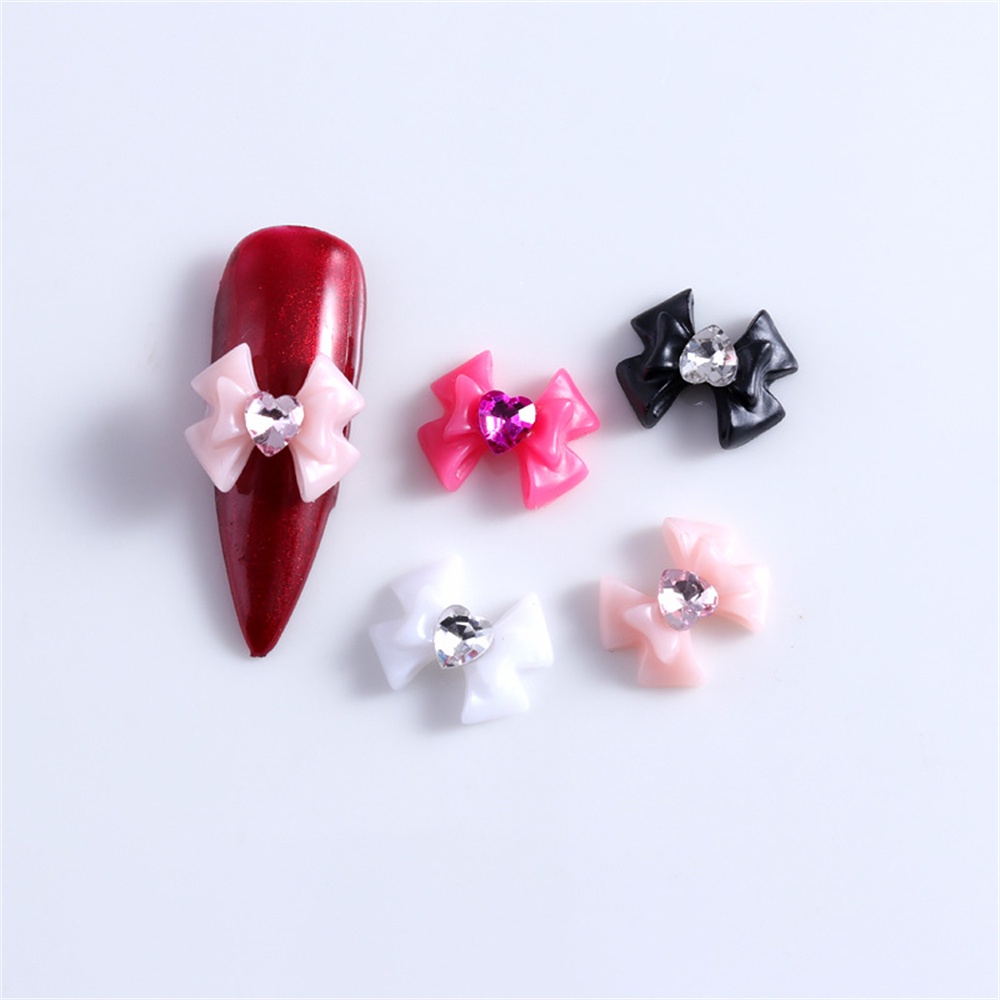 Bộ 10 Đá Đính Trang Trí Móng Tay 3D Hình Nơ / Trái Tim Xinh Xắn