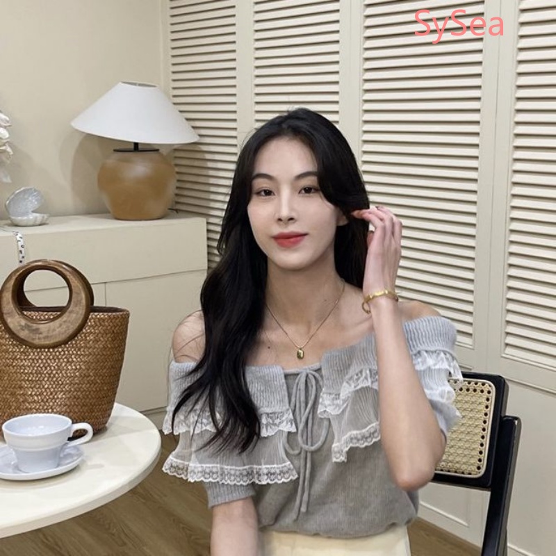 Áo Dệt Kim Trễ Vai Phối Ren Thời Trang Mùa Hè Cho Nữ