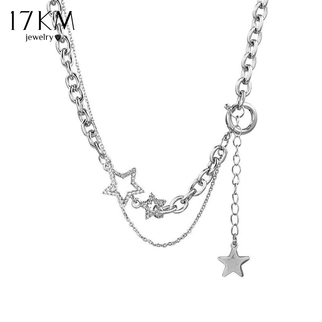 Vòng cổ 17KM mạ bạc mặt ngôi sao đính pha lê thời trang cho nữ