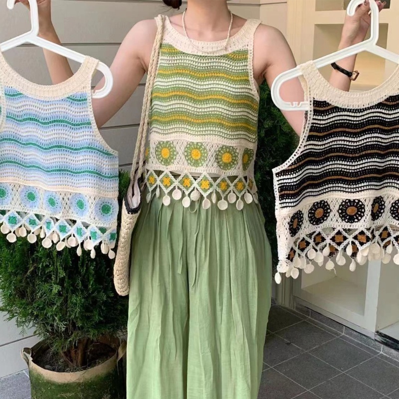 Áo Dệt Kim Họa Tiết Dễ Thương Ngọt Ngào Phối Dây Tua Rua Cho Nữ