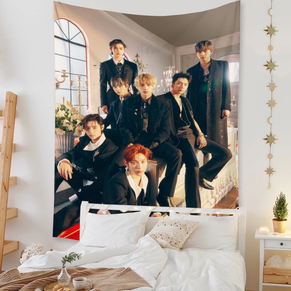 ENHYPEN  Thảm Treo Tường Heeseung, Jungwon, Jay, Jake, Ni-Ki, Sunghoon Và Sunoo Kèm Kẹp Chất Liệu Polyester Trang Trí Phòng Ngủ