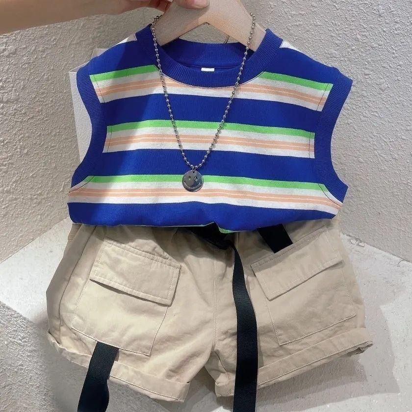 Bộ Áo Ba Lỗ + Quần Short Thời Trang Mùa Hè Hàn Quốc Mới 2023 Cho Bé Trai