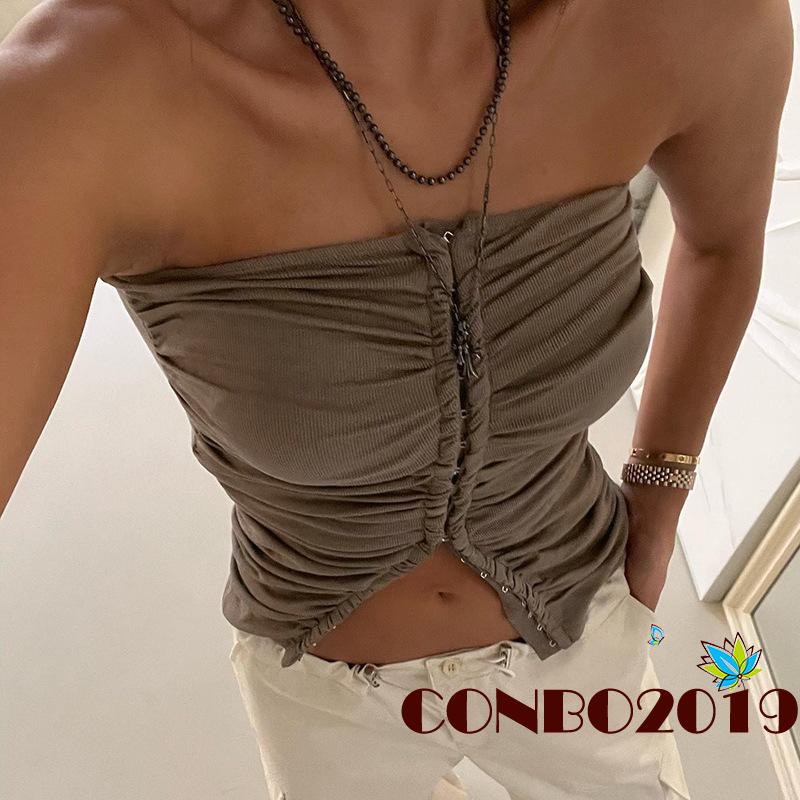 Hgm Áo Ống Dệt Kim Quấn Dây Hở Lưng Cắt Xoắn Phía Trước Cho Nữ