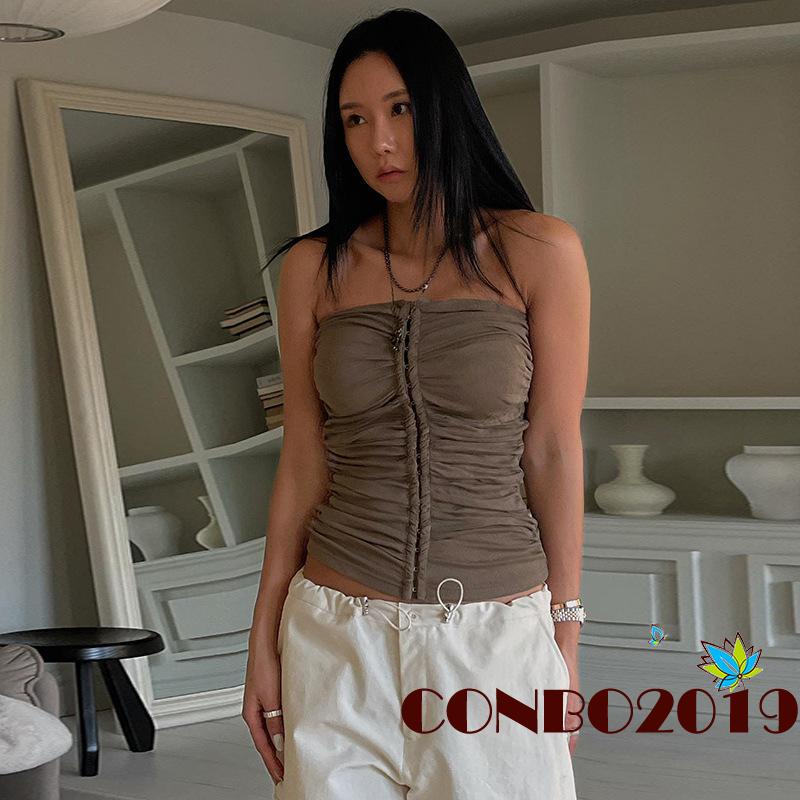 Hgm Áo Ống Dệt Kim Quấn Dây Hở Lưng Cắt Xoắn Phía Trước Cho Nữ