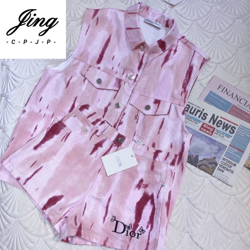 Set Áo Khoác Denim Không Tay Thêu Chữ + Quần Short Lưng Cao Vừa Vặn 22 Món Mới Cho Nữ