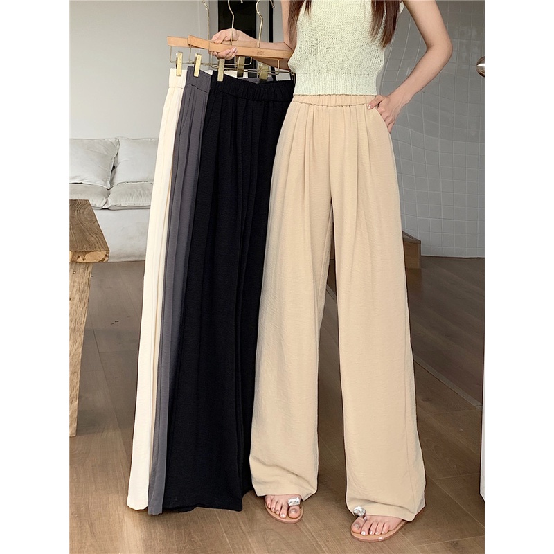 SUXI Quần ống rộng Lưng Cao Co Giãn Thiết Kế Đơn Giản Thời Trang Mùa Hè Cho Nữ