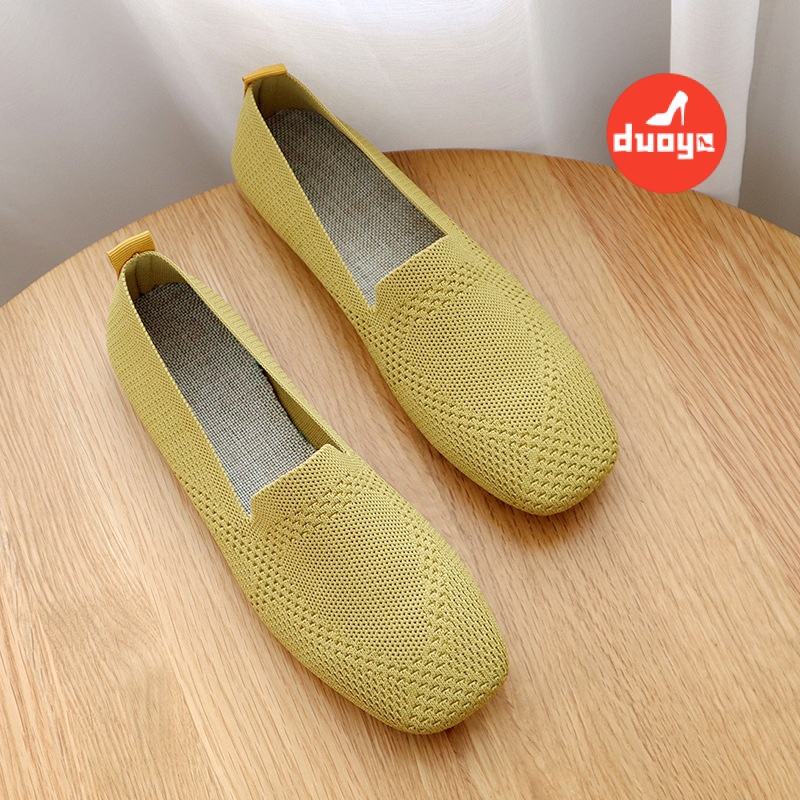 Duoya Giày Vải Dệt Đế Mềm Dày Dặn Mũi Vuông Chống Va Chạm Phong Cách Xuân Thu 2022 Cho Phụ Nữ Mang Thai-