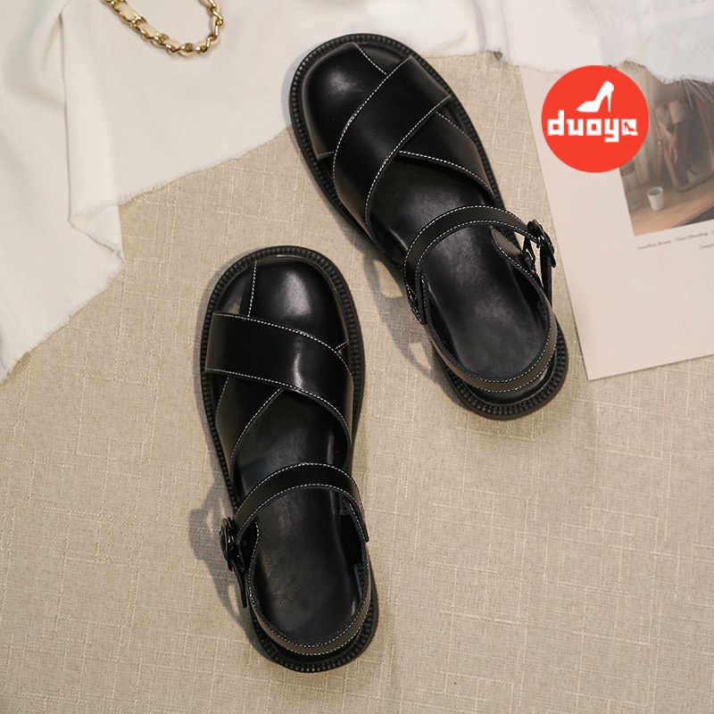 Duoya Tóc Thẳng ~ [Hàng Có Sẵn] Giày Sandal Da Mềm Mại Thời Trang Mùa Hè Dễ Phối Đồ Cho Nữ