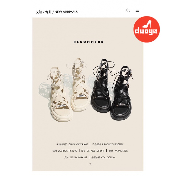 Duoya Tóc Thẳng ~ [Hàng Có Sẵn] Sandal Roman Hở Ngón Đế Dày Bằng Da Mềm Chống Trượt Có Khóa Kéo Bên Hông Dành Cho Nữ