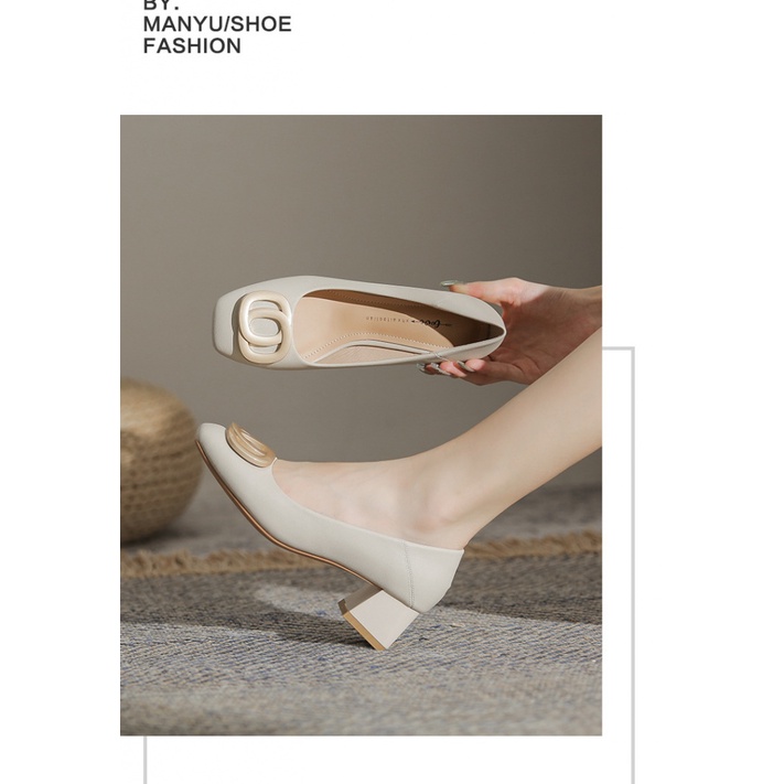 Giày Cao Gót Da Mềm Mũi Vuông Thời Trang Cho Nữ