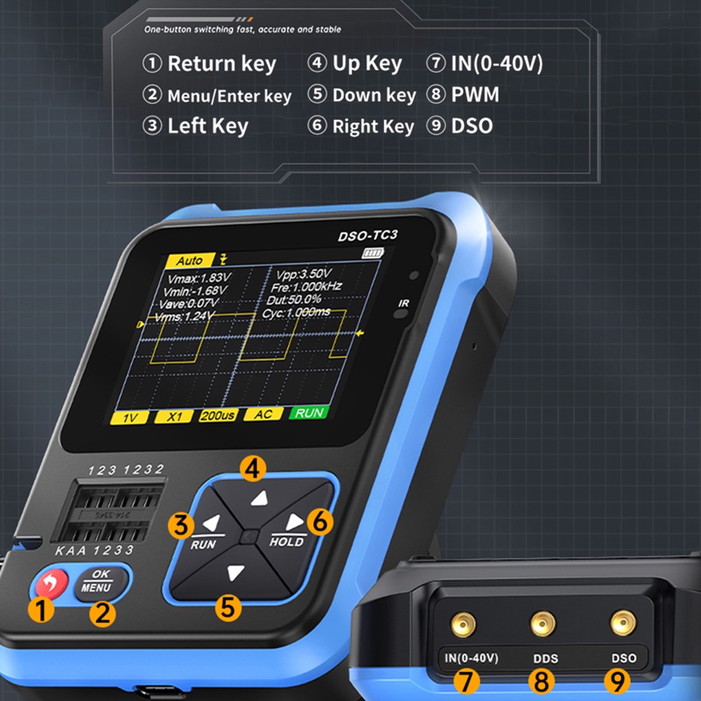 RIRIHI Máy phát điện dao động DSO-TC3 cầm tay đa năng 3 trong 1