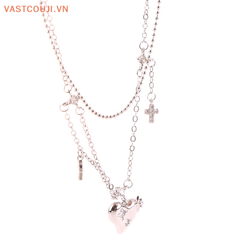 Vòng Cổ Choker Đính Đá Zircon Hình Trái Tim / Thánh Giá Xinh Xắn Cho Nữ