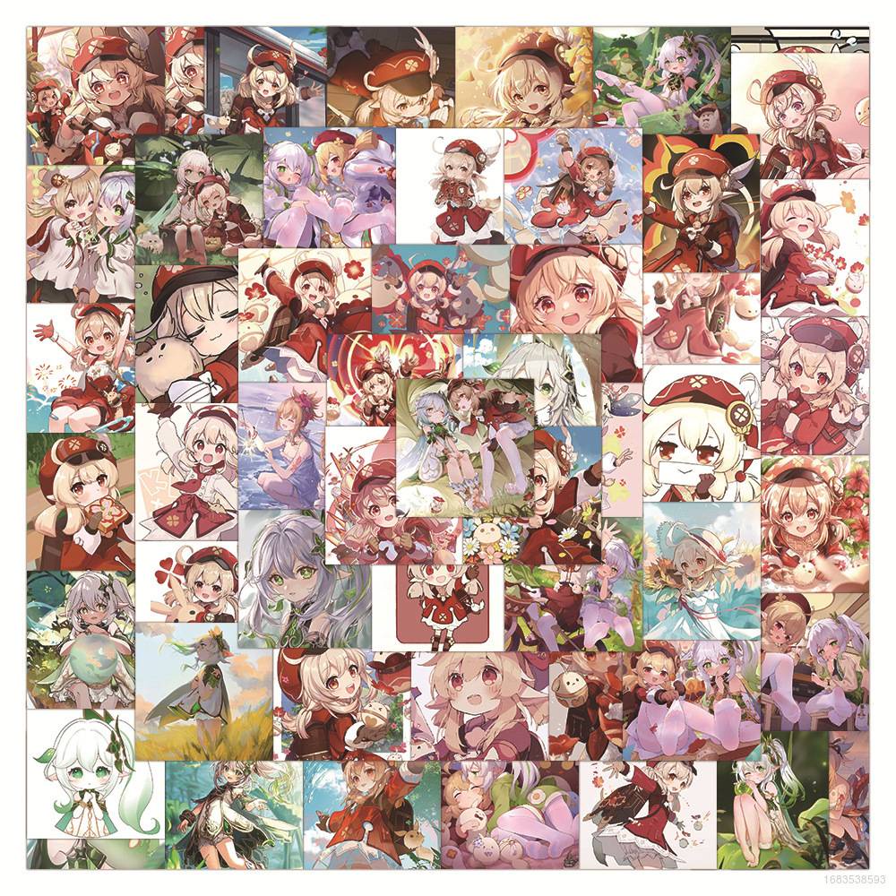 Set 60 Miếng Dán Hoạt Hình Trang Trí Sổ Tay / Điện Thoại Genshin Va Chạm Klee