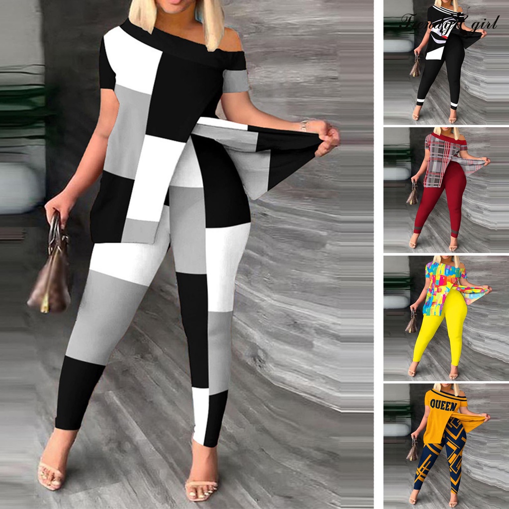 Set Đồ 2 Món Gồm Áo Ngắn Tay Cổ Xẻ Tà Và Quần Legging Thời Trang Đường Phố tl.1 5.8