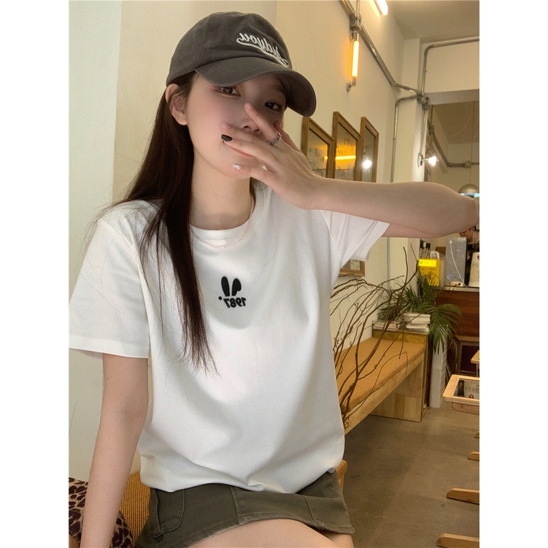 Áo Thun Tay Ngắn Dáng Rộng In Hình Tai Thỏ Ba Chiều Thời Trang Mùa Hè Cho Nữ
