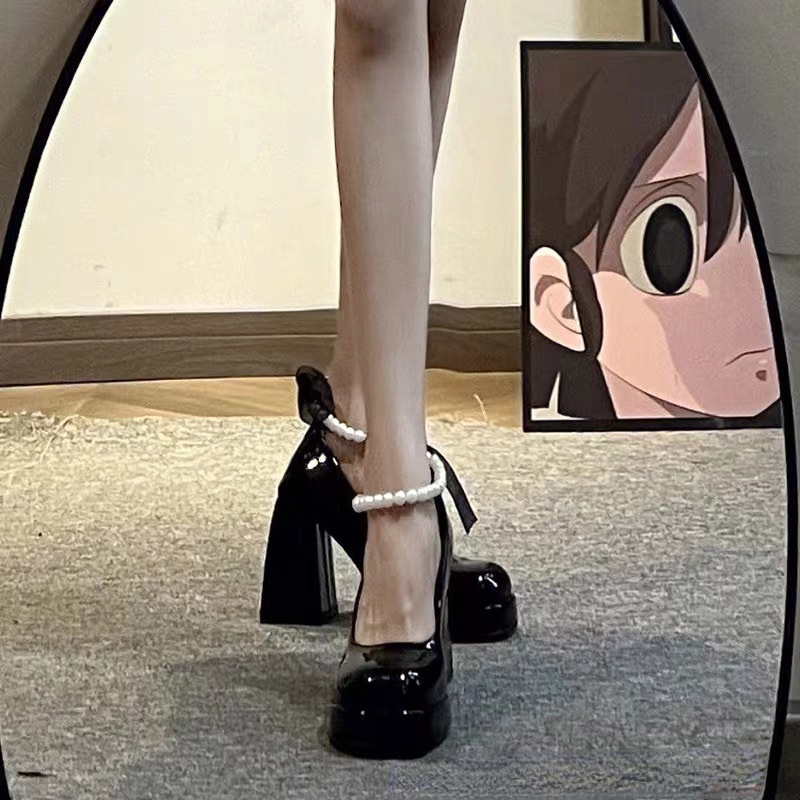 Giày Cao Gót Đế Dày Bằng Da Phong Cách retro Pháp Cho Nữ giày cao gót đen sandal nữ cao gót