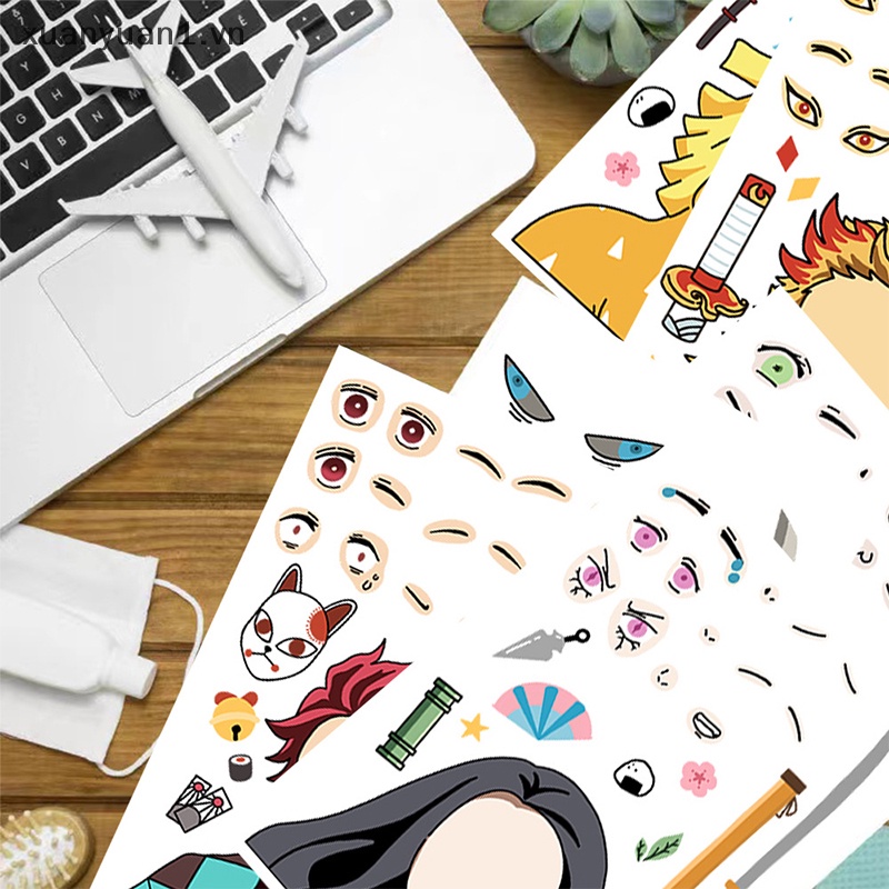 Bộ 8 Miếng Dán Xếp Hình DIY Chống Nước In Hình Demon Slayer Vui Nhộn Sáng Tạo Cho Trẻ Em