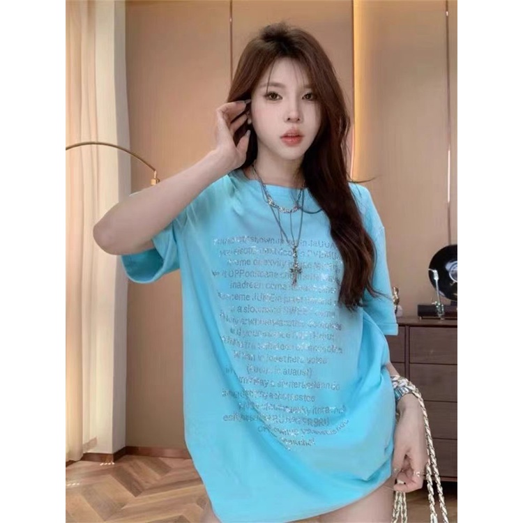 Áo Thun Cotton Ngắn Tay Đính Kim Cương Giả Phong Cách Mới
