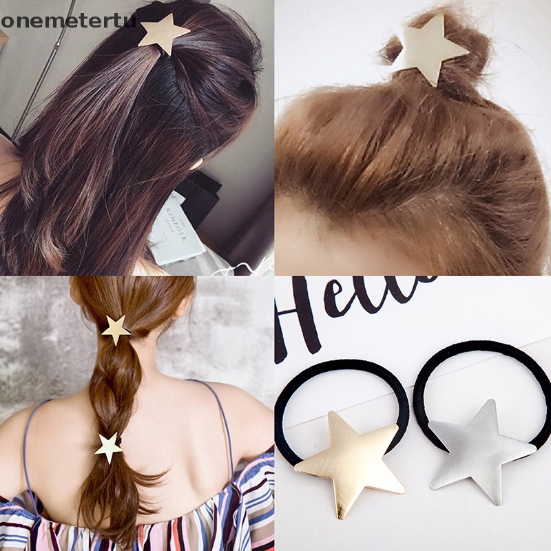 Dây Cột Tóc Hình Ngôi Sao Năm Cánh Bằng Kim Loại Thời Trang Harajuku