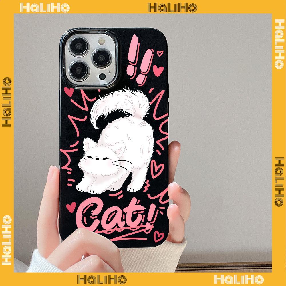 For iPhone 11 iPhone Case Black Glossy TPU Soft Case Shockproof Protection Camera Cute Frightened Cat Compatible with iPhone 14 13 Pro max 12 Pro Max 11 xr xs max 7 8Plus