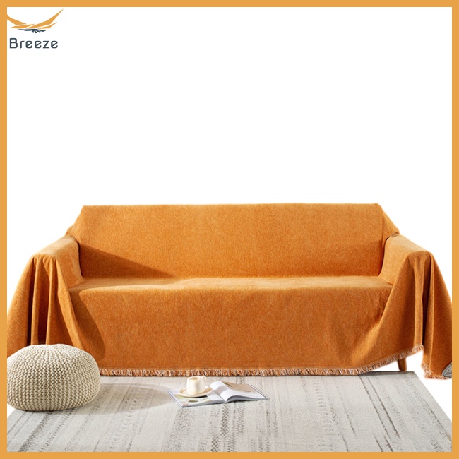 Vỏ Bọc Ghế Sofa Bằng Vải Chenille Dày Dặn Thoáng Khí Chống Trượt Màu Trơn Kèm Tua Rua Phong Cách Boho