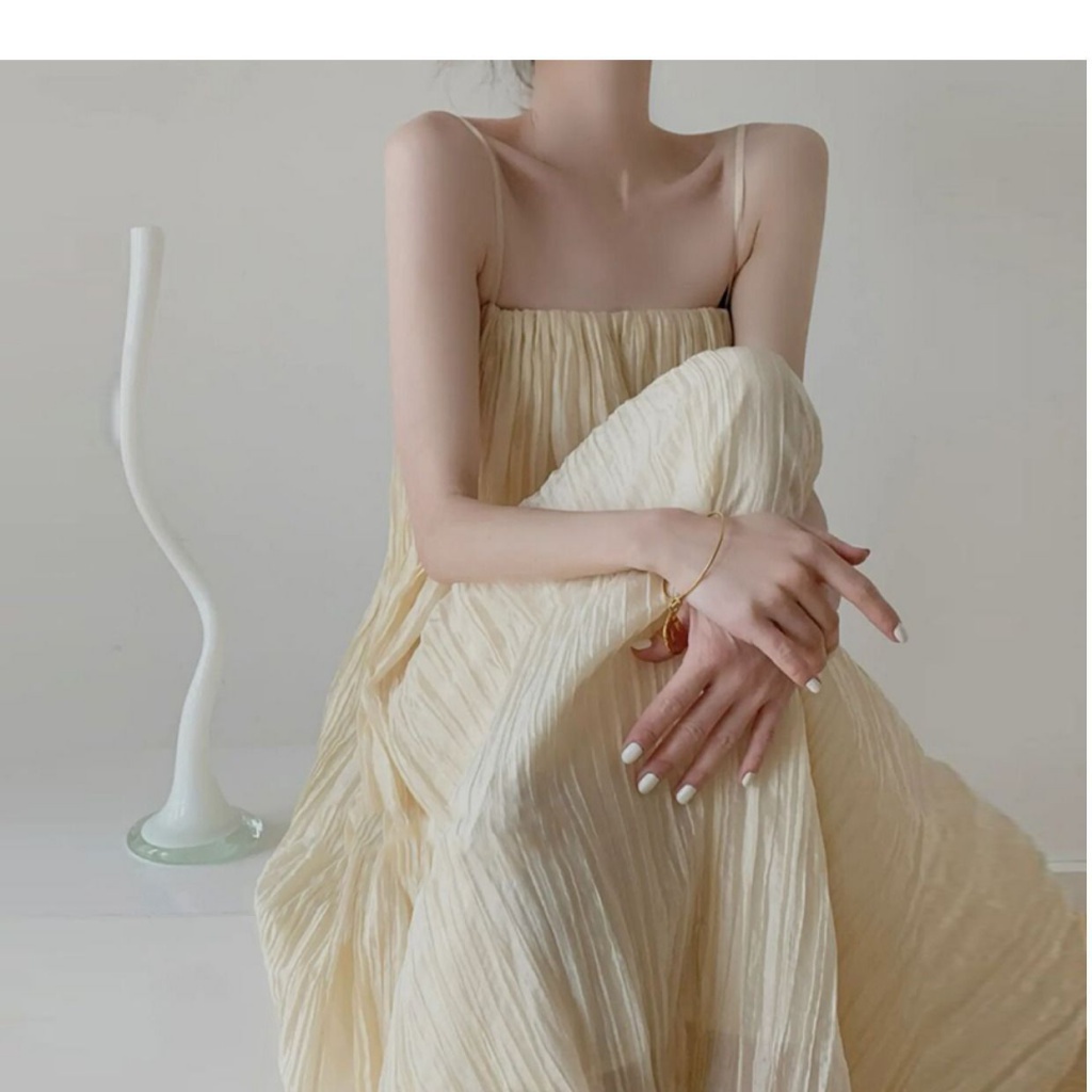 [F &amp; X] Đầm Dài Dáng Rộng Xếp Ly Phong Cách Mori Thời Trang Mùa Hè Ngọt Ngào