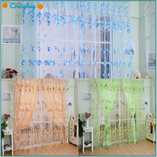 Cr Rèm cửa sổ Vải Tuyn Xuyên Thấu Hình Hoa Tulips 3 Màu Tùy Chọn
