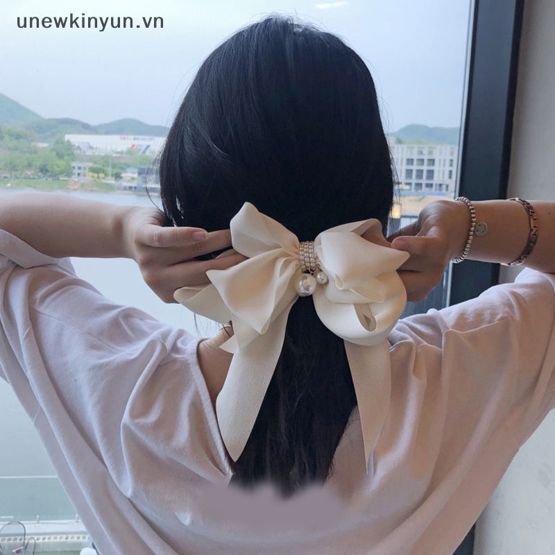 Kẹp Tóc Đính Nơ Và Ngọc Trai Cỡ Lớn Thời Trang Cho Nữ