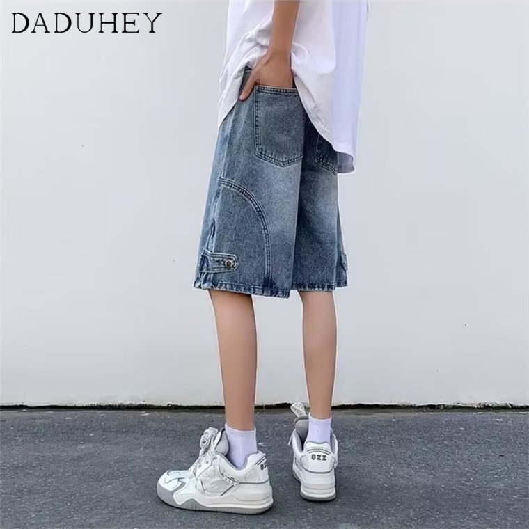 DaDuHey Men's Hong Kong Style Fashionable  Breathable Denim Shorts  2023 Summer All-Match Lightweight Loose Shorts
