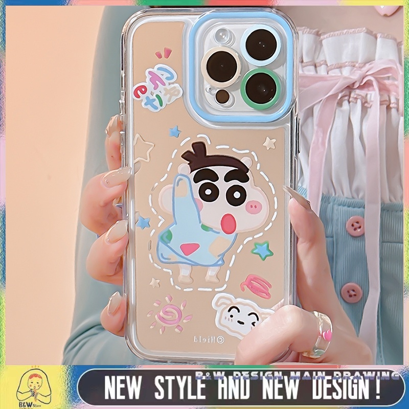 Ốp Điện Thoại Cứng Chống Sốc Tráng Gương Hình Cậu Bé Bút Chì Cho iPhone14 / 13 / 12 / 11 / Pro / Max