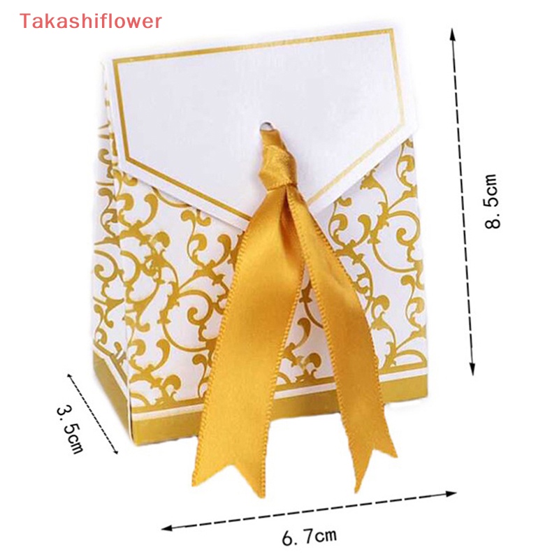 Set 10 Hộp Giấy Đựng Kẹo Cưới Màu Vàng / Bạc Sang Trọng