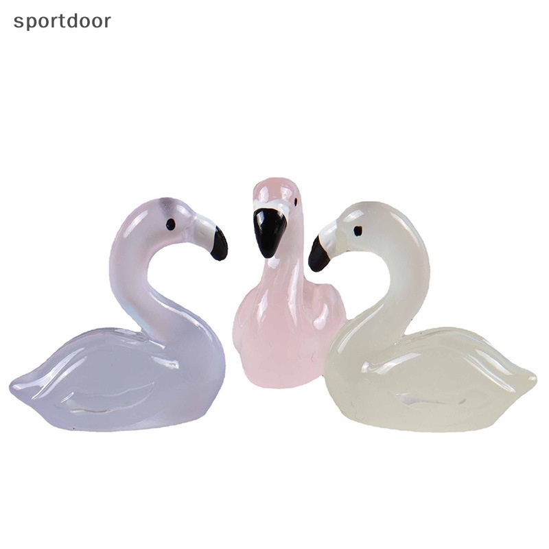 Set 5 Đồ trang trí Chim Hồng Hạc Mini Phát Sáng Bằng Nhựa Resin Dễ Thương