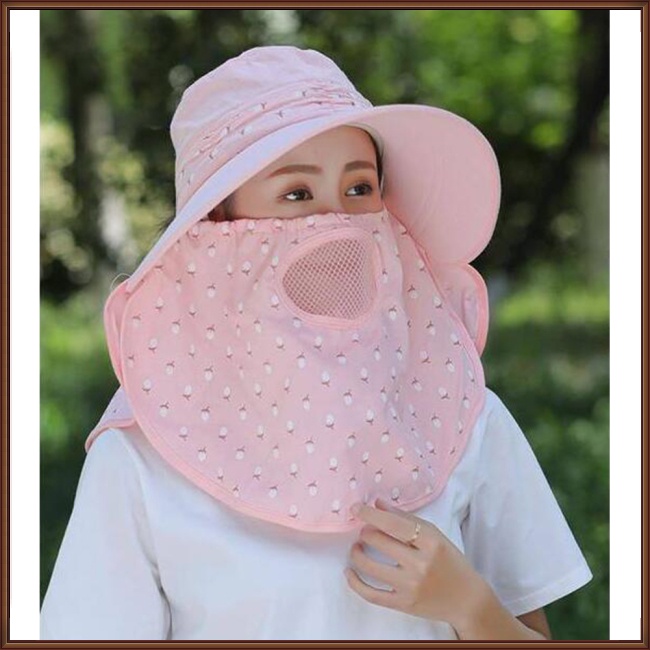 Mũ Rộng Vành Kèm Khẩu Trang Chống Tia UV Thiết Kế Thoáng Khí Thời Trang Mùa Hè Cho