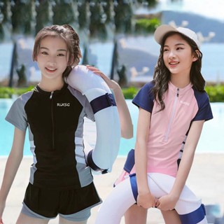 Bộ Đồ Bơi Hai Mảnh Có Khóa Kéo Thời Trang Chuyên Nghiệp Cho Bé Gái 9-15 Tuổi