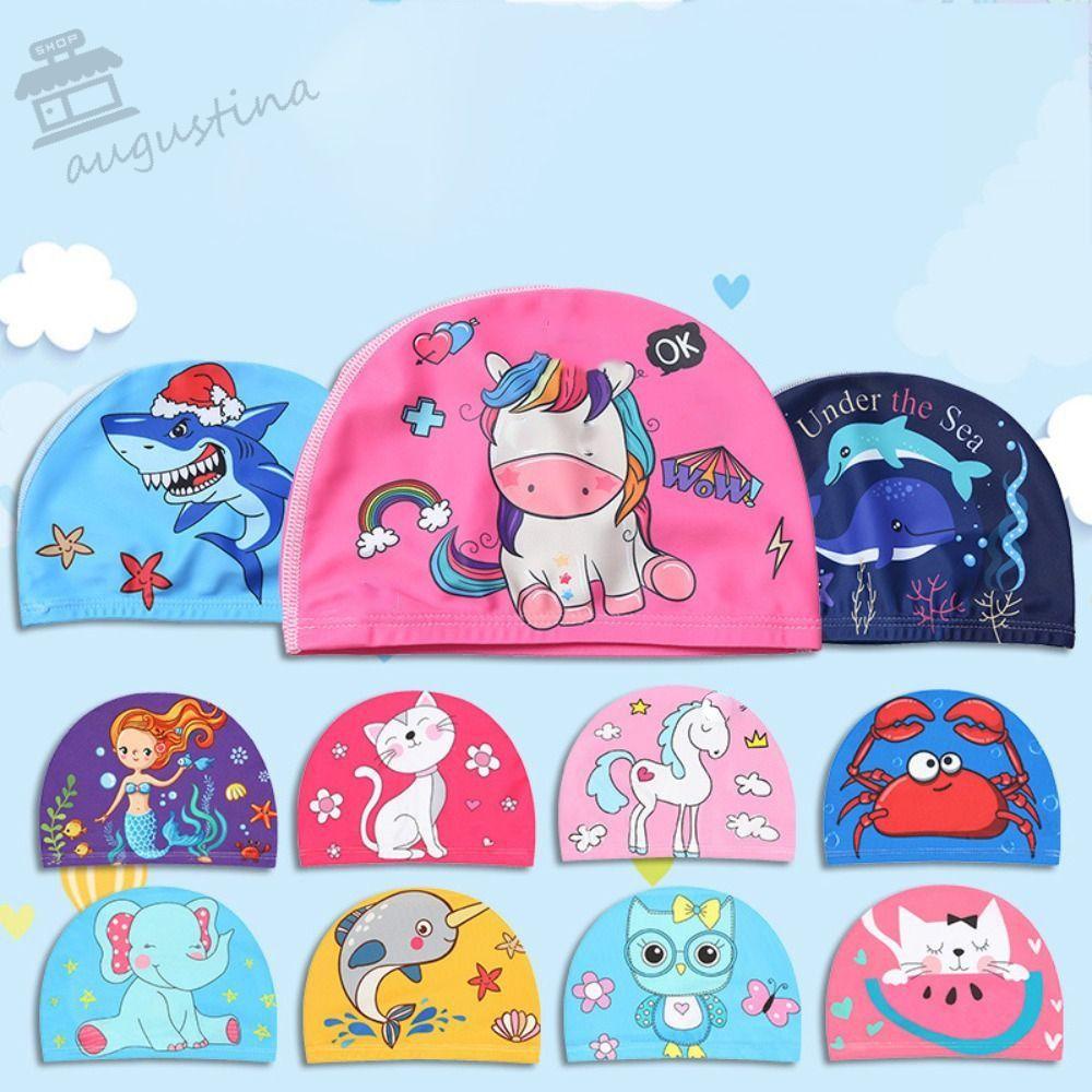 Mũ Bơi Da PU Chống Thấm Nước Bảo Vệ Tai In Hình Cá Heo Hoạt Hình Dành Cho Trẻ Em
