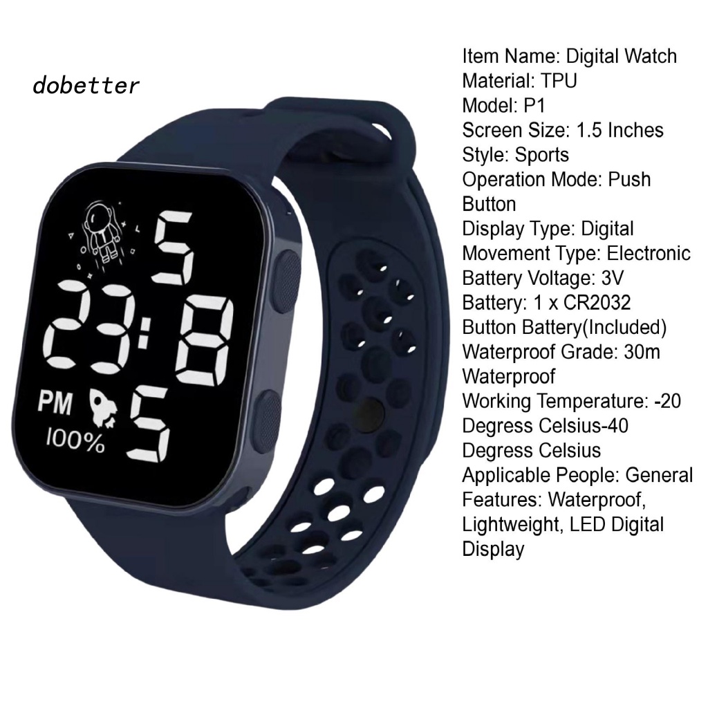 Đồng Hồ Đeo Tay Điện Tử Chống Nước P1 Màn Hình LED Vuông Điều Khiển Cảm Ứng