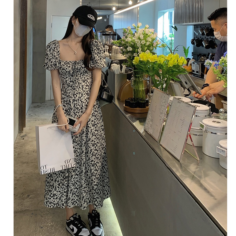 NRVP Đầm Dài Tay Ngắn In Hoa Độc Đáo Thời Trang Mùa Hè Hàn Quốc 2023 Dành Cho Bạn Nữ