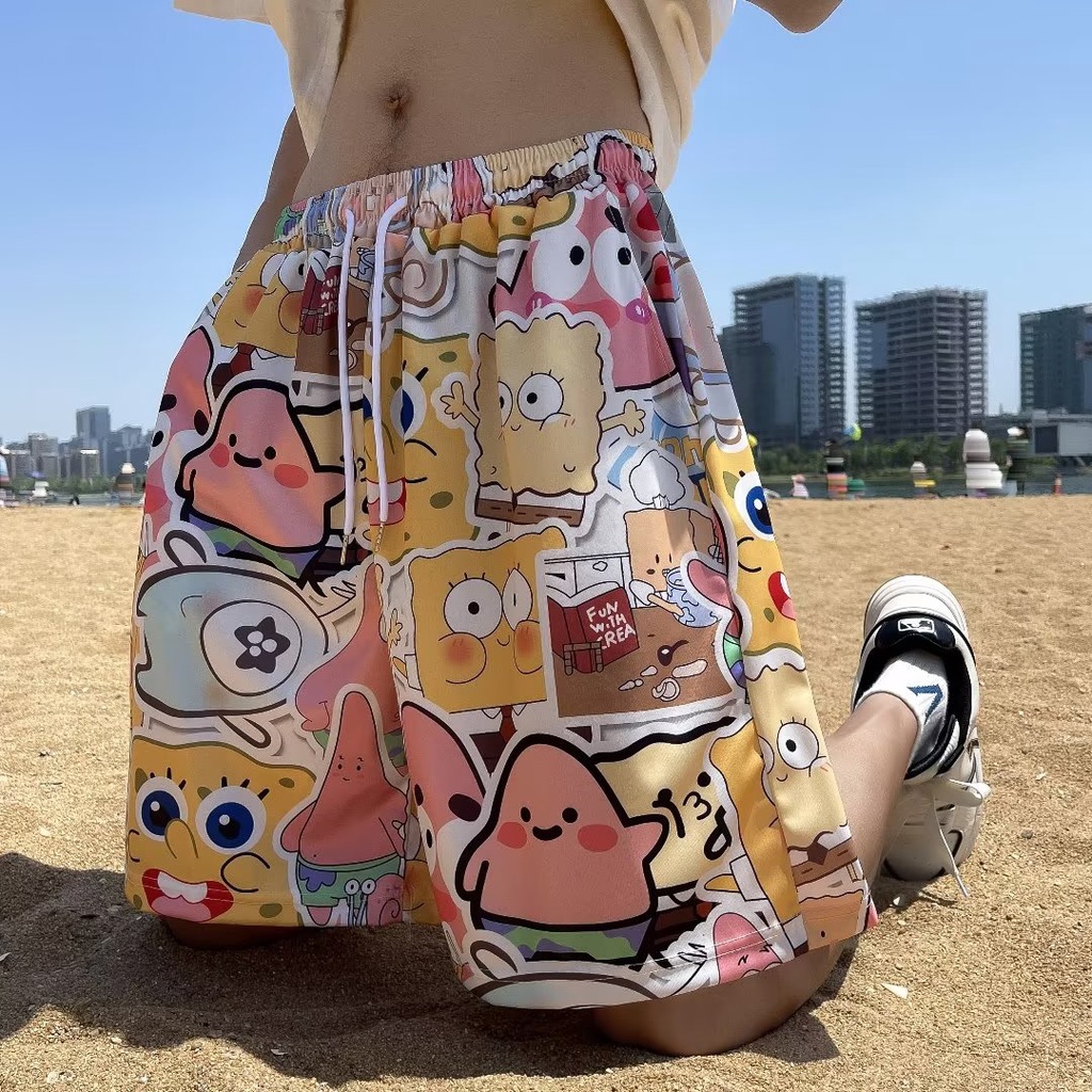 Quần Short Vải Lụa Lạnh Dáng Rộng In Hình Anime Nhật Bản Dễ Thương Thời Trang Mùa Hè 2023 Cho Nam Và Nữ