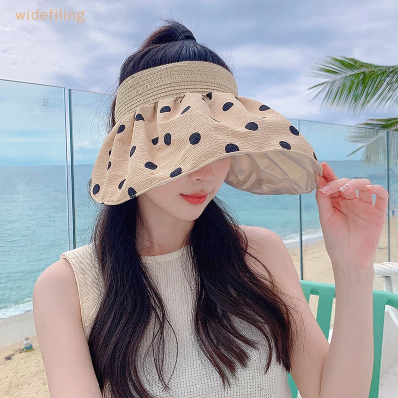 Nón Rộng Vành Chống Nắng Tia UV Mềm Mại Họa Tiết Chấm Bi Có Thể Gấp Gọn Dành Cho Nữ