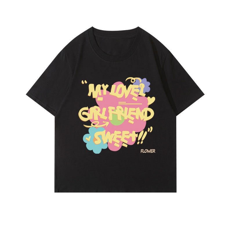 Áo thun NRVP 100% cotton tay ngắn cổ tròn in họa tiết phong cách Hàn Quốc cho nữ