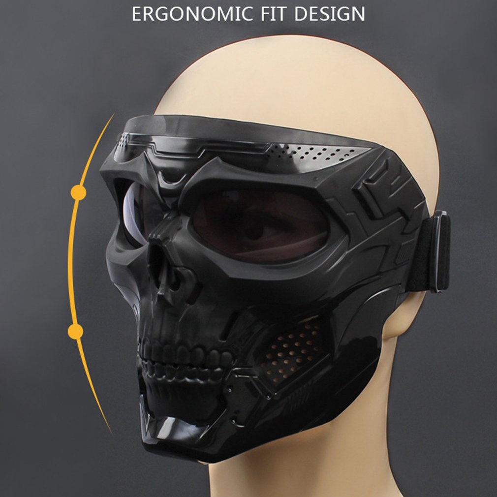 Face Mask Outdoor Riding Windproof Helmet Skull Reinforced Lens Motorcycle Goggles Sports [Q/4]