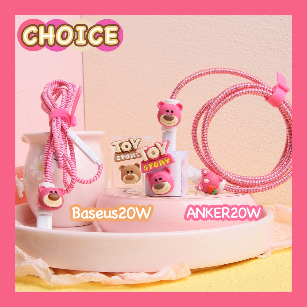 Vỏ Bọc Bảo Vệ Đầu Cáp Sạc Baseus 20w Hình Gấu / Dâu Tây Dễ Thương