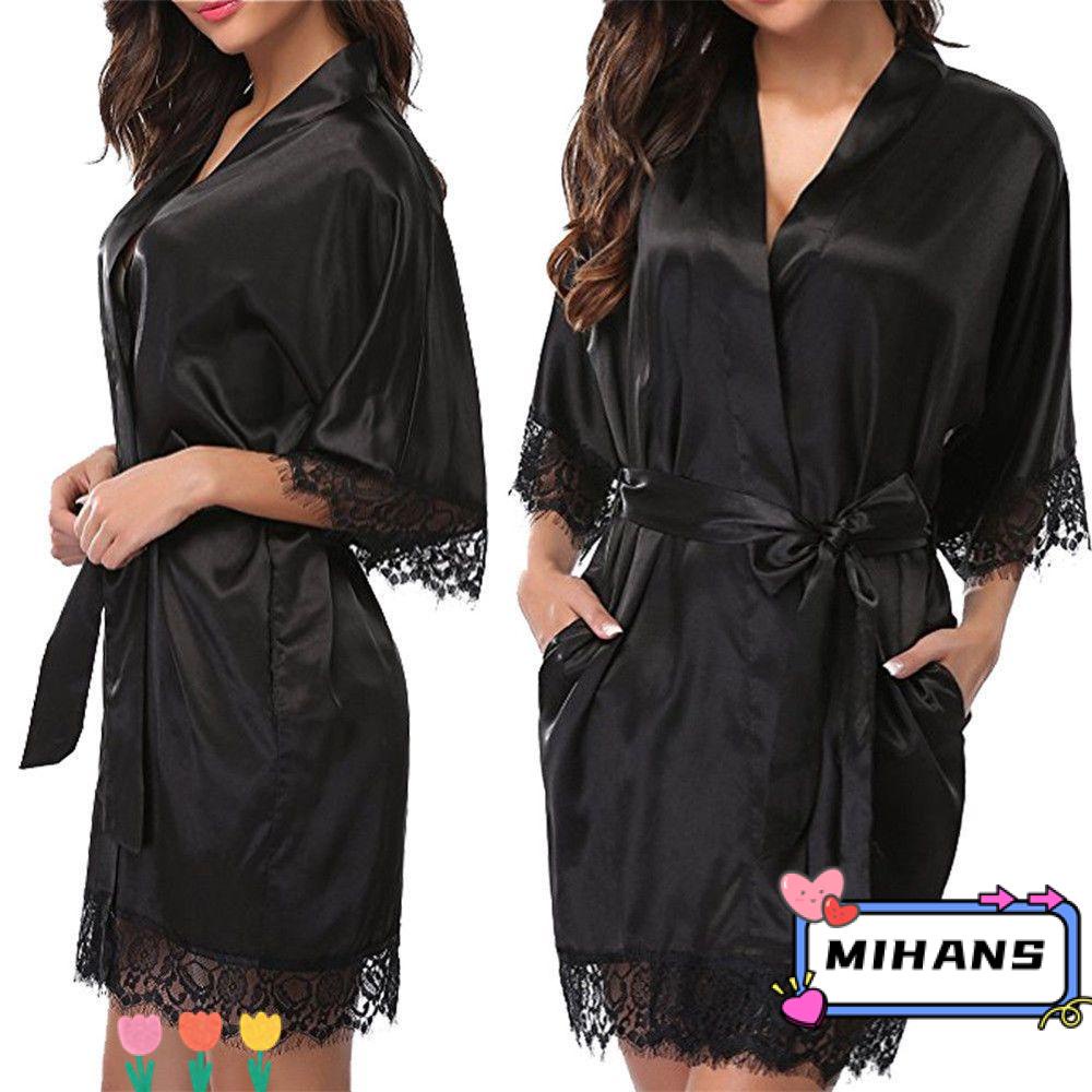 Áo Choàng Ngủ Tay Dài Kiểu Kimono Phối Ren Quyến Rũ Dành Cho Nữ