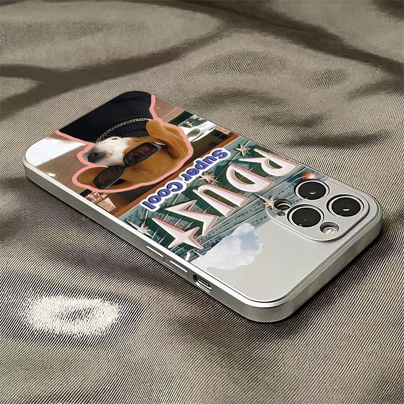 Ốp Điện Thoại TPU Silicone Mềm Mạ Điện Chống Sốc In Hình Chó Mèo Cho IPhone 14 13 11 12 Pro Max XS XR X 8 + 7 6S Plus