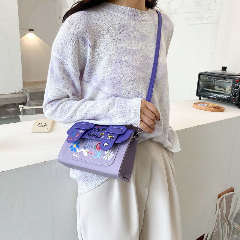 Túi Xách Đeo Vai Hình Vuông Nhỏ In Họa Tiết Gấu Hoạt Hình Dễ Thương Phong Cách Hàn Quốc Cho Nữ