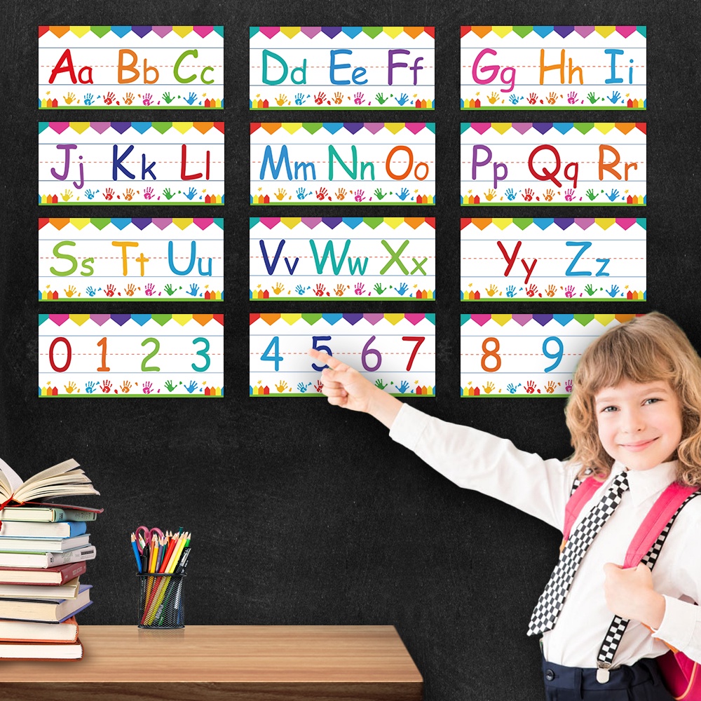 Dải Áp Phích Dán Tường Hình Viên Đạn Bảng Chữ Cái & Số Giáo Dục Trang Trí Lớp Học Mẫu Giáo