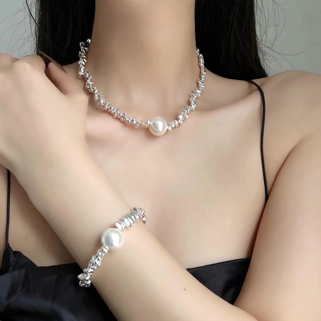 Vòng cổ Bạc Đính Ngọc Trai Phong Cách Cổ Điển Cho Cặp Đôi