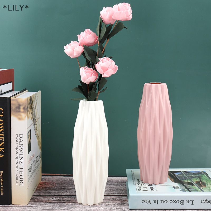 Lily Flower Vase trang trí nhà nhựa bình trắng giả gốm Chậu hoa uuu
