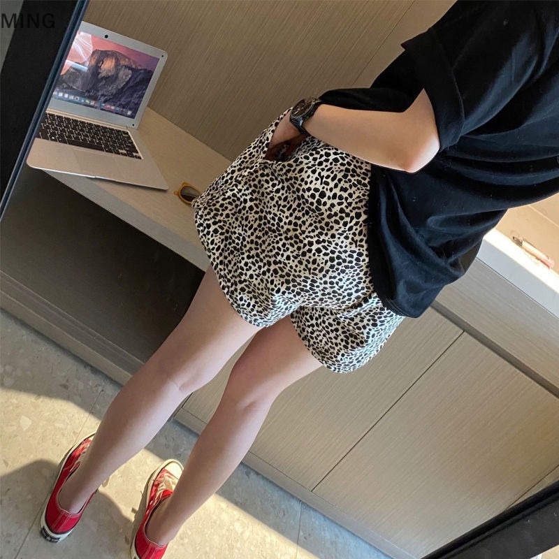 Quần Short Thể Thao Rút Dây Họa Tiết Da Báo Gợi Cảm Cho Nữ